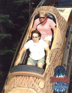 Pam and Cindy ride the log at Idlewild.