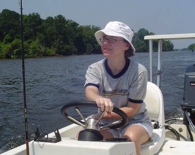 Captain Carrie at the helm.