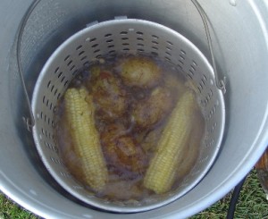 Cooking a few potatoes and a couple of ears of corn, since 40 pounds of oysters will not be enough.